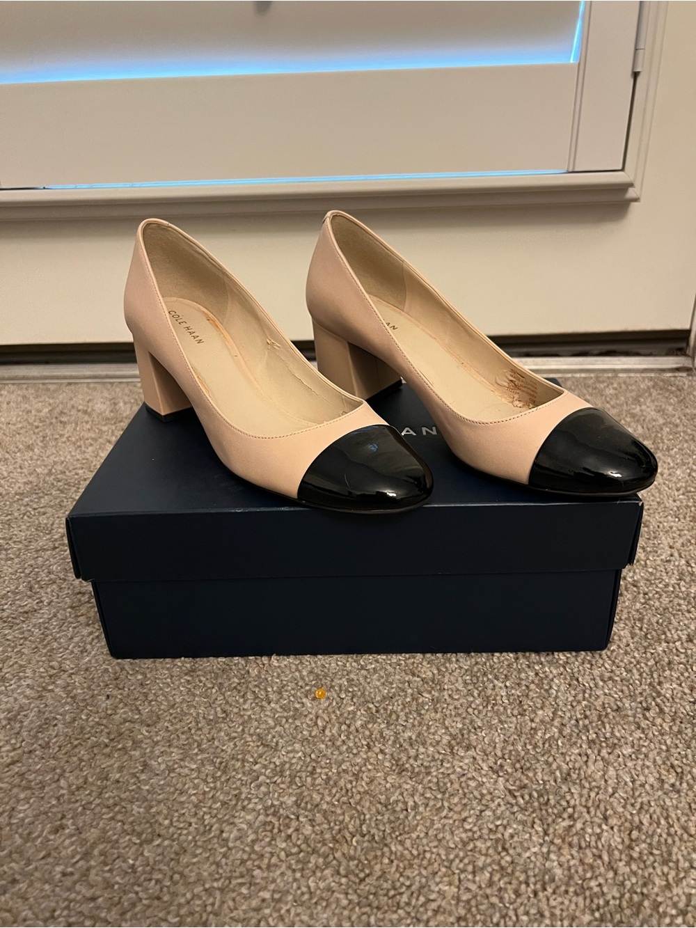 Cole Haan Two-Tone Nude and Black Block Heel Pumps